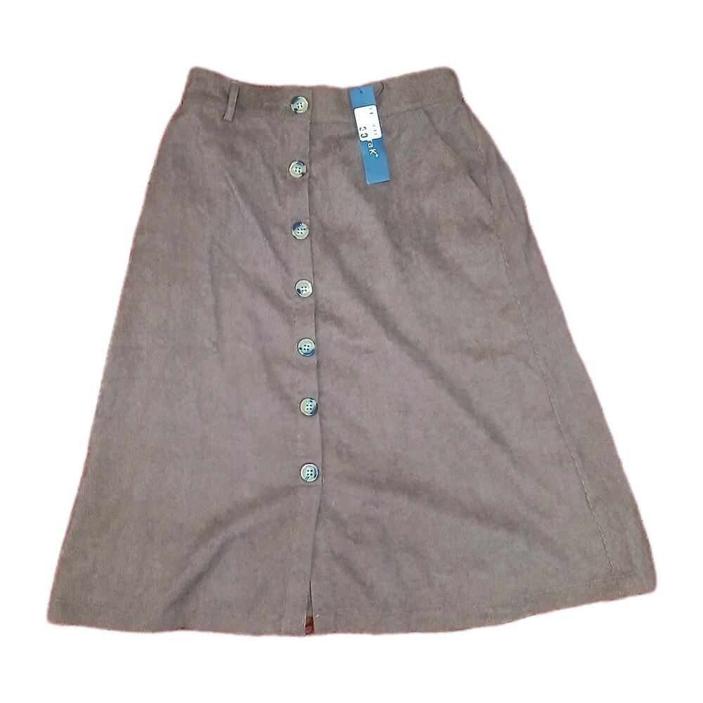 Allegra K Women's Brown Corduroy Midi Skirt Button‎ Front Size Medium Academia